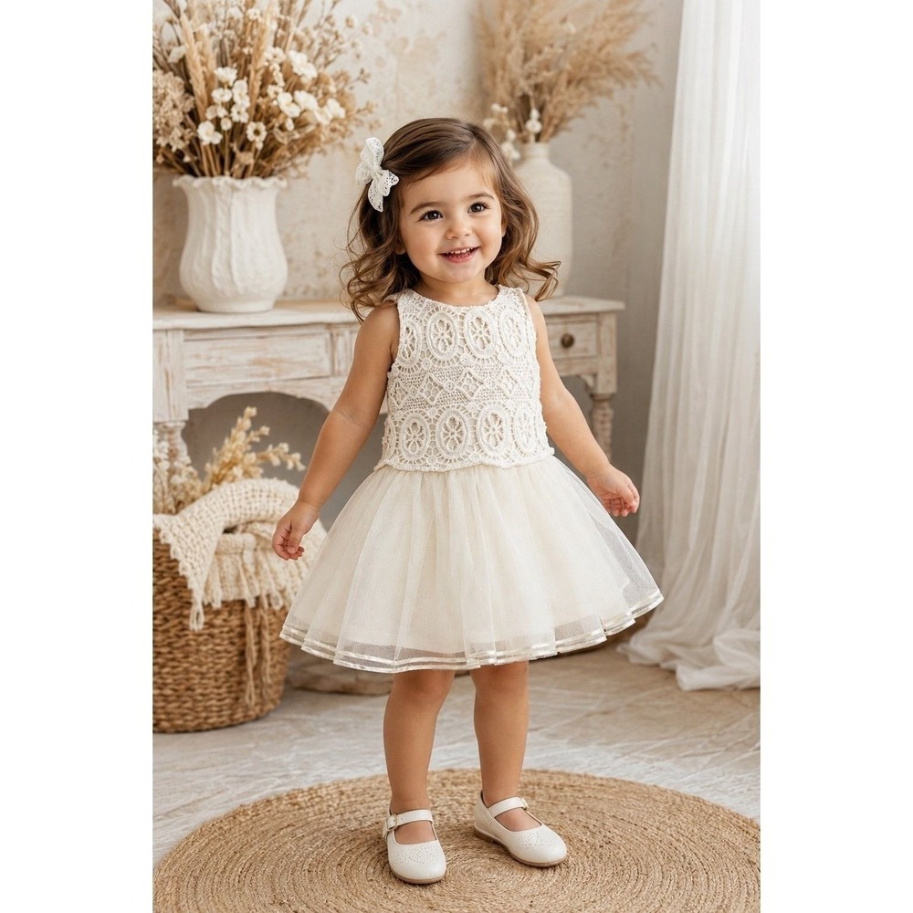 Nannette Baby Ivory Lace Tulle Dress Toddler Girl 24M Crochet Party Dress